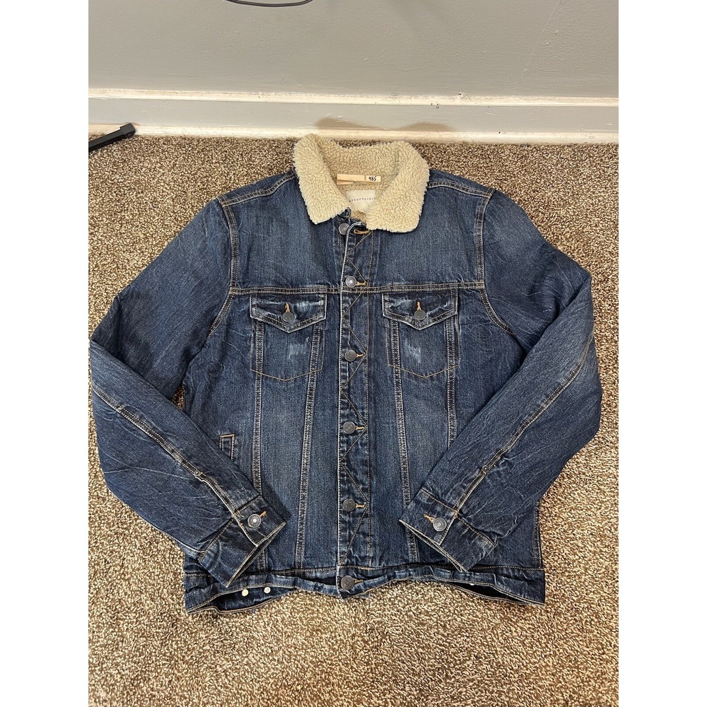 Aeropostale Jacket Women's M Blue Denim Coat Sherpa Collar Lined Button Down